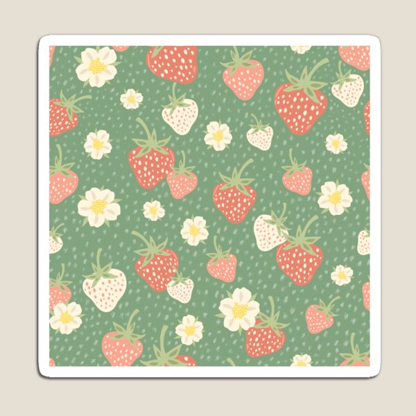 Item preview, Sage green floral strawberry summer picnic pattern  designed and sold by Patternandflow.
