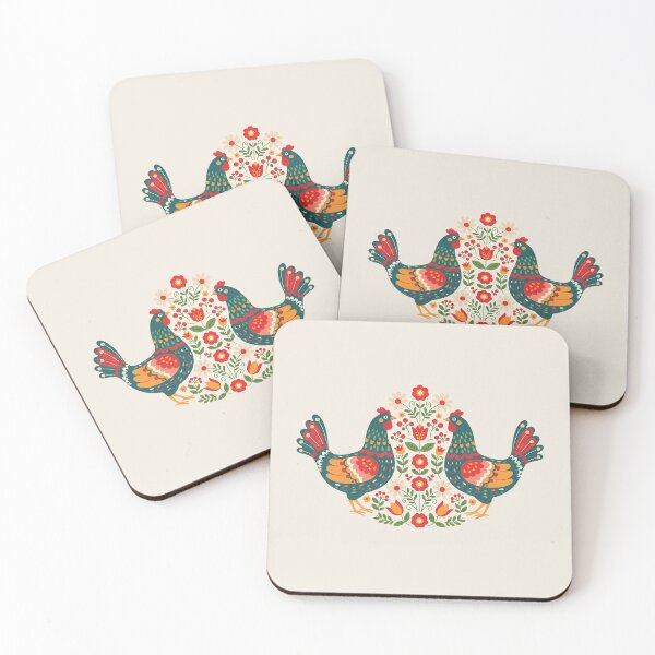 Item preview, Flower Patterned Chickens in Decorative Motifs – Scandinavian Folk Art by heidiannemorris © designed and sold by FOLK ART FUSION by heidiannemorris.
