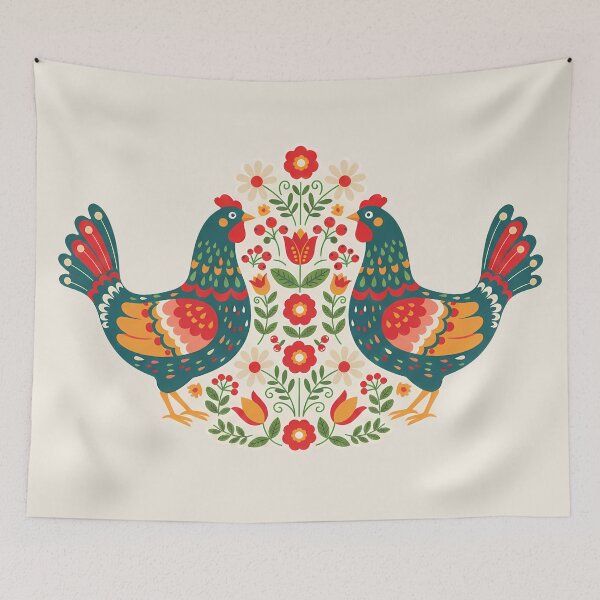 Item preview, Flower Patterned Chickens in Decorative Motifs – Scandinavian Folk Art by heidiannemorris © designed and sold by FOLK ART FUSION by heidiannemorris.