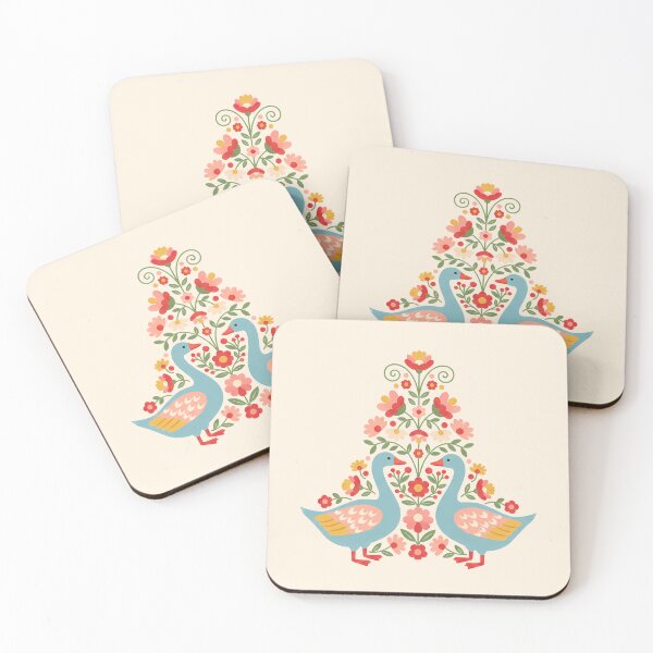 Item preview, Flower Patterned Blue Geese in Decorative Motifs – Scandinavian Folk Art by heidiannemorris © designed and sold by FOLK ART FUSION by heidiannemorris.