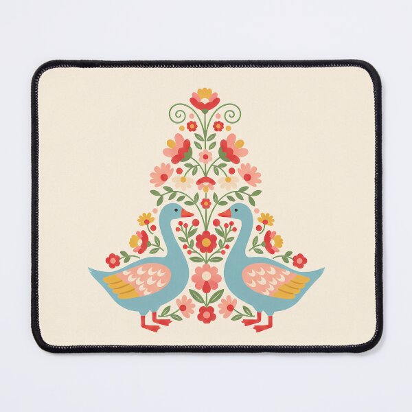 Item preview, Flower Patterned Blue Geese in Decorative Motifs – Scandinavian Folk Art by heidiannemorris © designed and sold by FOLK ART FUSION by heidiannemorris.