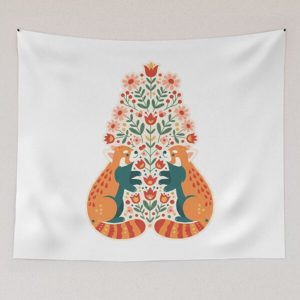 Item preview, Flower Patterned Red Pandas in Decorative Motifs – Scandinavian Folk Art by heidiannemorris © designed and sold by FOLK ART FUSION by heidiannemorris.