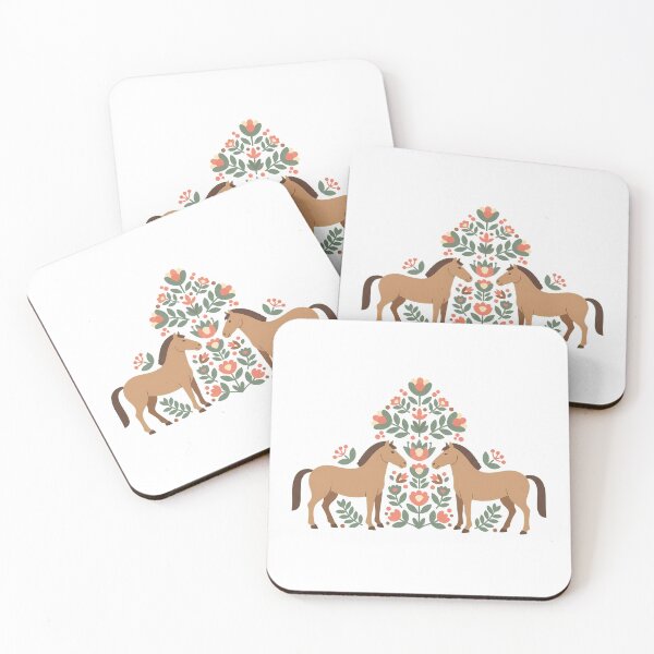 Item preview, Flower Patterned Horses in Decorative Motifs – Scandinavian Folk Art by heidiannemorris © designed and sold by FOLK ART FUSION by heidiannemorris.