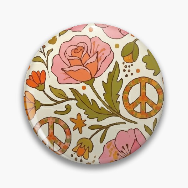Item preview, Vintage 70s Boho Flower Power & Peace Sign Floral Pattern designed and sold by Far Out Goods.