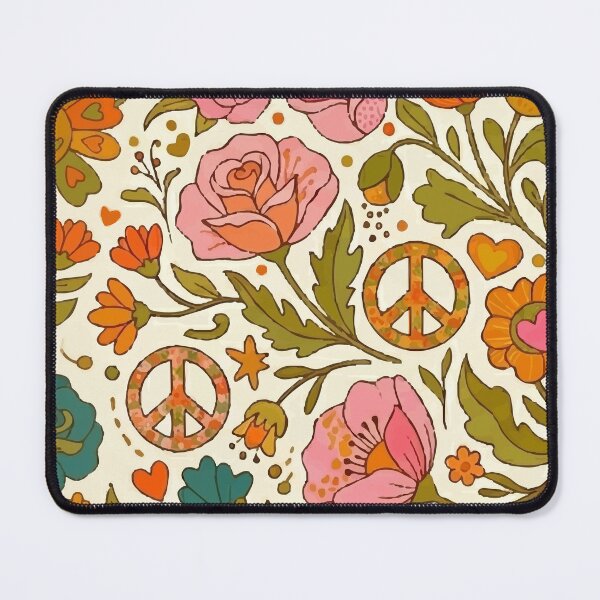 Item preview, Vintage 70s Boho Flower Power & Peace Sign Floral Pattern designed and sold by Far Out Goods.