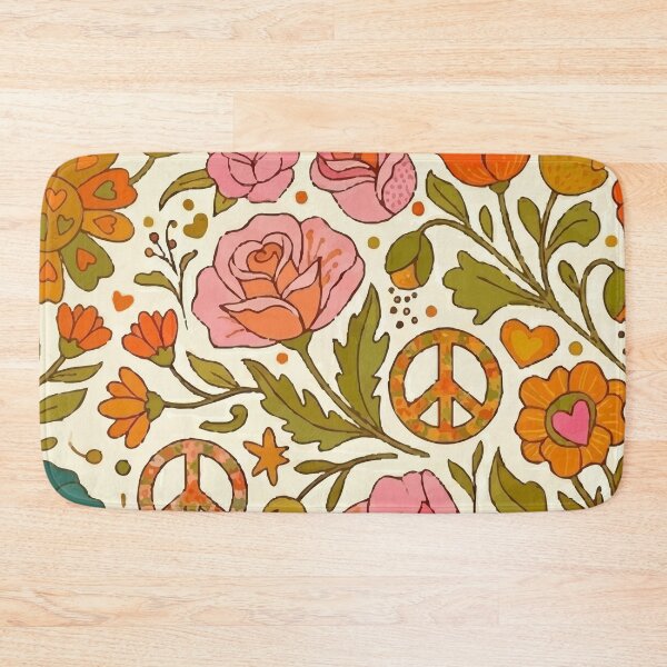Item preview, Vintage 70s Boho Flower Power & Peace Sign Floral Pattern designed and sold by Far Out Goods.