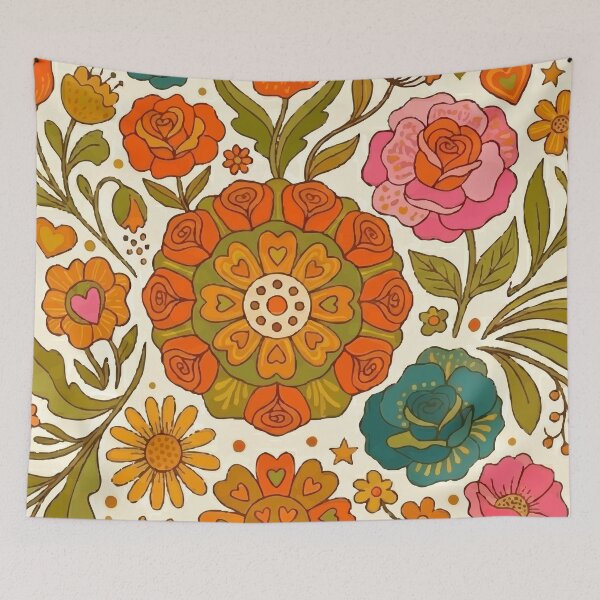 Item preview, Retro 70s Groovy Floral Mandala & Vintage Wildflower Pattern designed and sold by Far Out Goods.