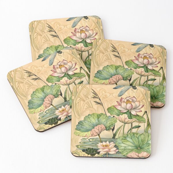 Item preview, Art Nouveau Lotus Pond with Dragonfly – Vintage Botanical Water Lily Illustration, Elegant Nature Art designed and sold by EmiliaBassano.
