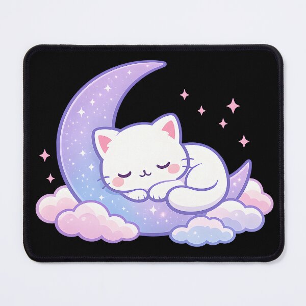 Aperçu de l'œuvre Paysage onirique Kawaii Moon Cat créée et vendue par Clauxel.