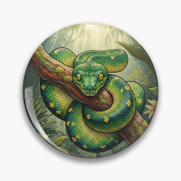 Item preview, Emerald Tree Python in Jungle – Wildlife Illustration designed and sold by Dimu Co..