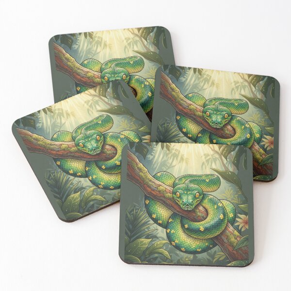Item preview, Emerald Tree Python in Jungle – Wildlife Illustration designed and sold by Dimu Co..