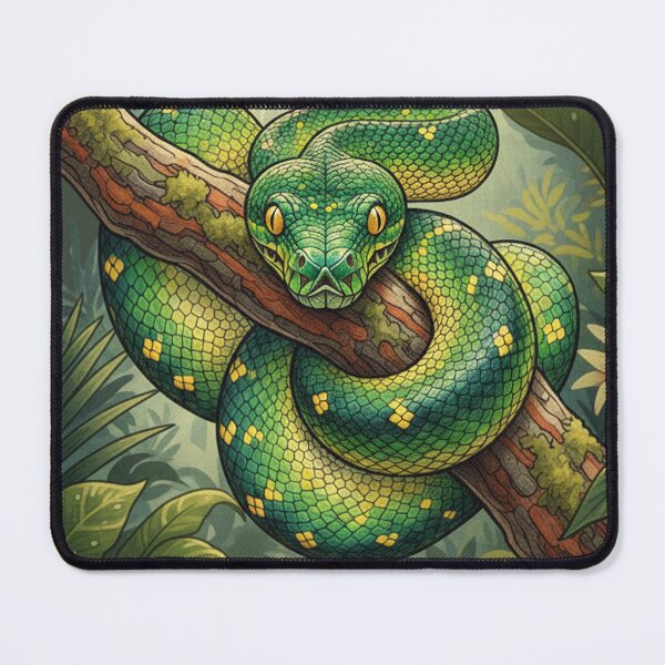 Item preview, Emerald Tree Python in Jungle – Wildlife Illustration designed and sold by Dimu Co..