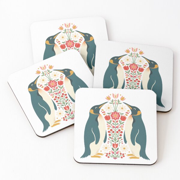Item preview, King Penguins in Decorative Flower Motifs – Scandinavian Folk Art by heidiannemorris © designed and sold by FOLK ART FUSION by heidiannemorris.