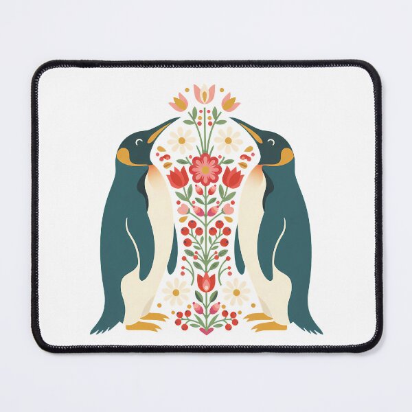 Item preview, King Penguins in Decorative Flower Motifs – Scandinavian Folk Art by heidiannemorris © designed and sold by FOLK ART FUSION by heidiannemorris.
