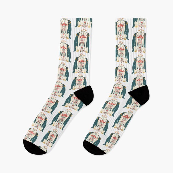 Item preview, King Penguins in Decorative Flower Motifs – Scandinavian Folk Art by heidiannemorris © designed and sold by FOLK ART FUSION by heidiannemorris.