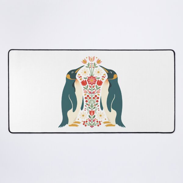 Item preview, King Penguins in Decorative Flower Motifs – Scandinavian Folk Art by heidiannemorris © designed and sold by FOLK ART FUSION.