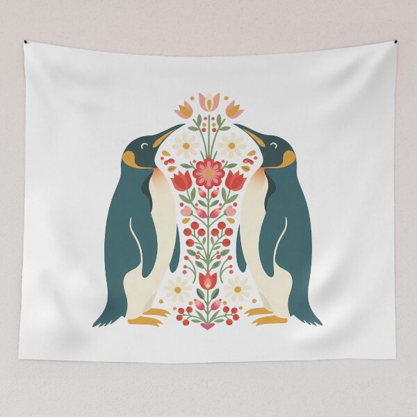 Item preview, King Penguins in Decorative Flower Motifs – Scandinavian Folk Art by heidiannemorris © designed and sold by FOLK ART FUSION by heidiannemorris.