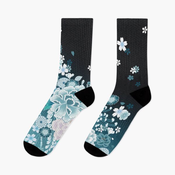 Item preview, Japanese Turquoise Night Floral Pattern designed and sold by Sanagiatelier.