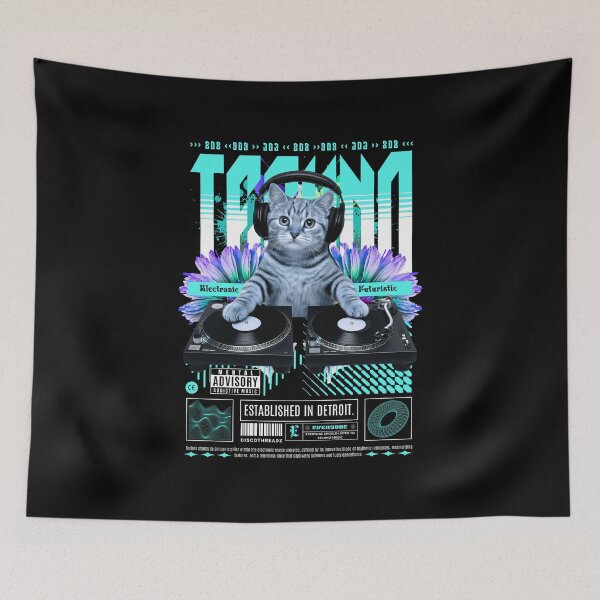 Item preview, TECHNO  - Feline The Techno (White)  designed and sold by Discothreadz.