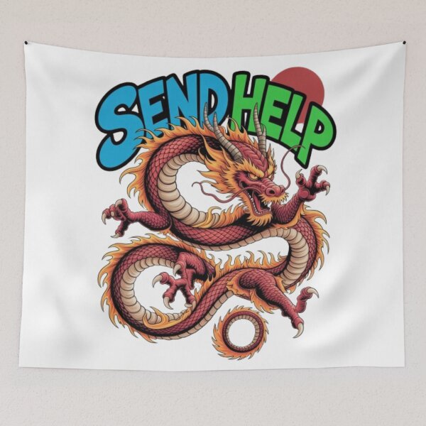 Item preview, Send Help – Fierce Japanese Dragon Streetwear Graphic with Bold Typography designed and sold by NewUSShop.