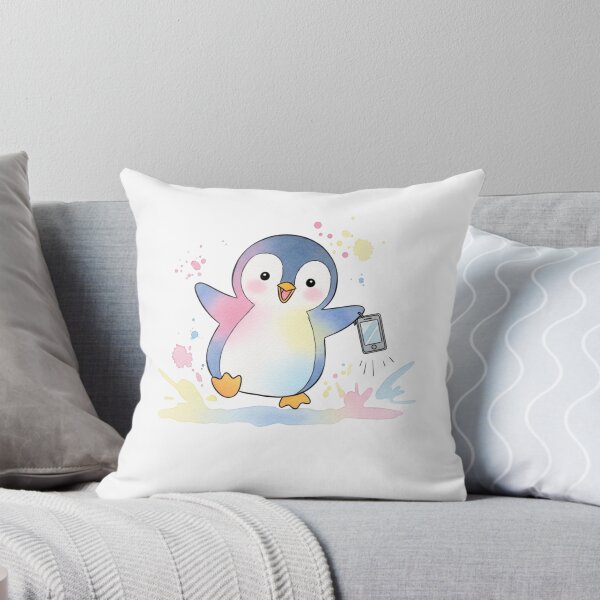 Item preview, Cute Penguin With Phone – Kawaii Watercolor Sticker designed and sold by MongOficial.