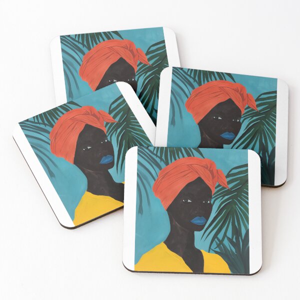 Item preview, African Woman with Orange Scarf - Tropical Art with Vibrant Contrasts designed and sold by Hipatye26.