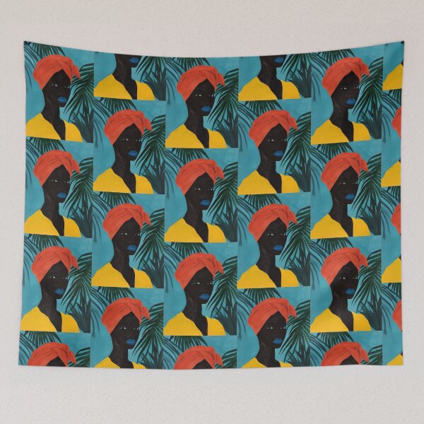 Item preview, African Woman with Orange Scarf - Tropical Art with Vibrant Contrasts designed and sold by Hipatye26.