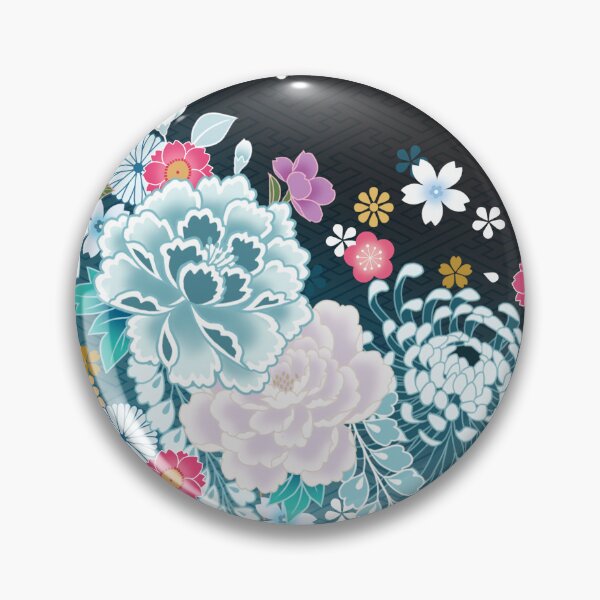 Item preview, Japanese Blue Night Chrysanthemum & Peony Floral Pattern designed and sold by Sanagiatelier.