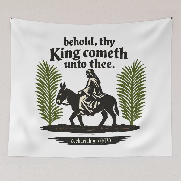 Item preview, Woodcut Jesus Riding Donkey Palm Sunday Scripture designed and sold by FunFitLife Studio.