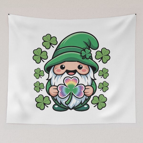 Item preview, Irish Gnome with Rainbow Clover designed and sold by QuiteOrbit.