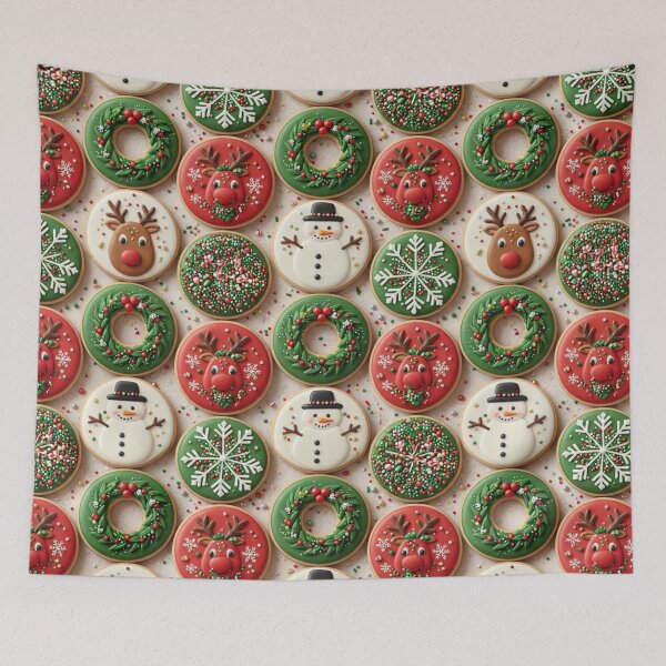Item preview, Decorated Christmas Cookie Pattern with Festive Icons designed and sold by Fabricbella.