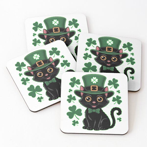 Item preview, St Patrick’s Day Black Cat Lucky Shamrock designed and sold by QuiteOrbit.
