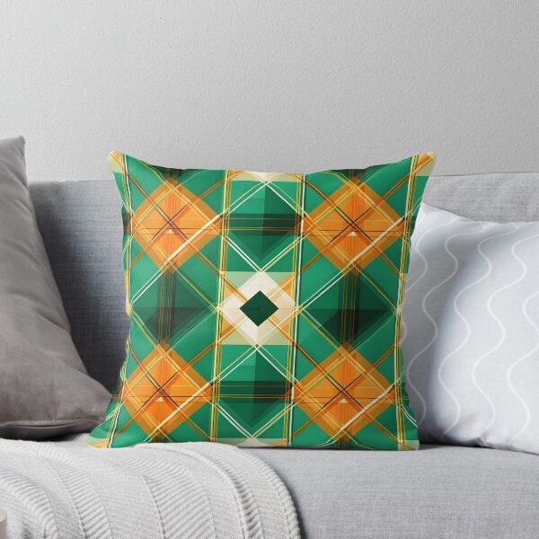 Artikelvorschau, Dekokissen mit grün-orangefarbenem Karomuster zum St. Patrick's Day entworfen und verkauft von FestivityFinds.