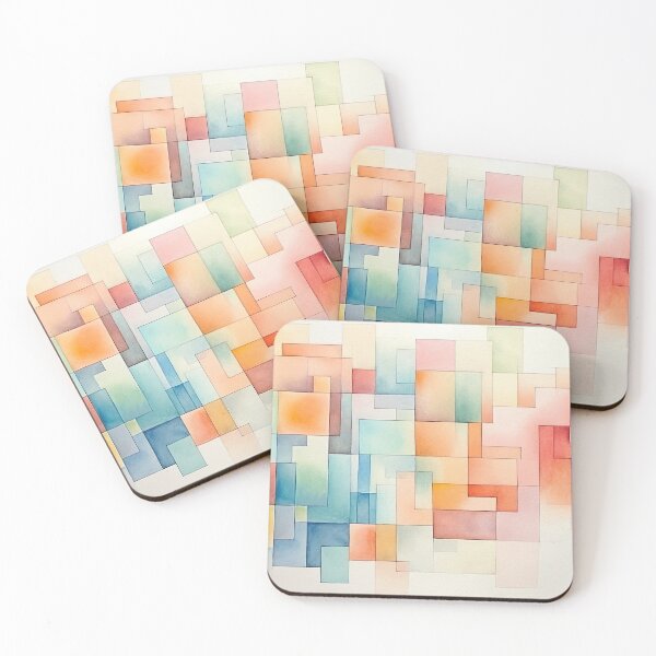 Item preview, quadrangles pattern in watercolor style with pastel colors 2 designed and sold by FlaskLab.