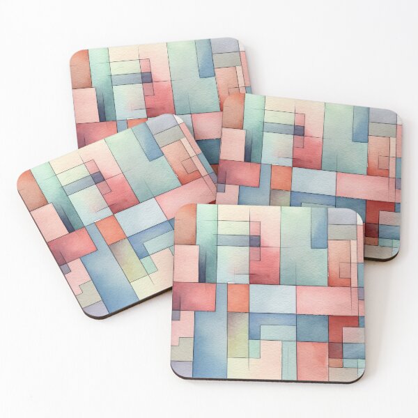 Item preview, quadrangles pattern in watercolor style with pastel colors 1 designed and sold by FlaskLab.