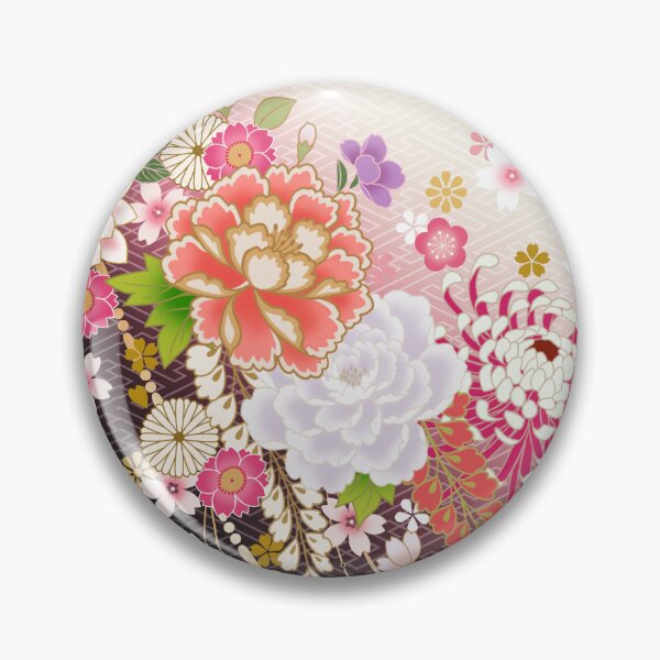 Artikelvorschau, Japanisches Blumenmuster in Schwarz und Creme mit Chrysanthemen und Pfingstrosen entworfen und verkauft von Sanagiatelier.