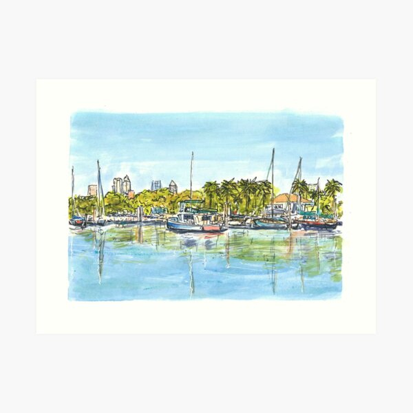 Davis Island Marina with Tampa Skyline Art Print