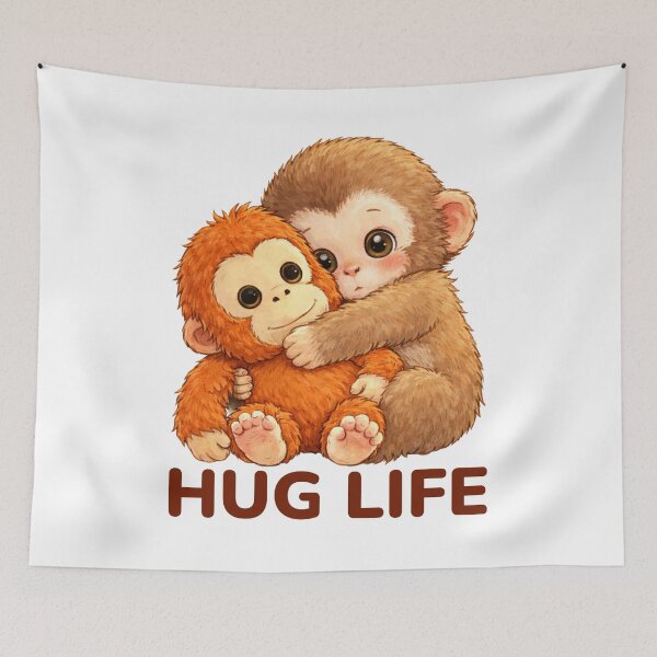 Item preview, Cute Cartoon Monkey Hugging Plush Toy – Hug Life designed and sold by Shape Snip Studio.