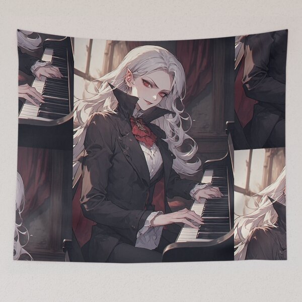 Item preview, Elegant anime vampire playing piano designed and sold by ArtsJulian.