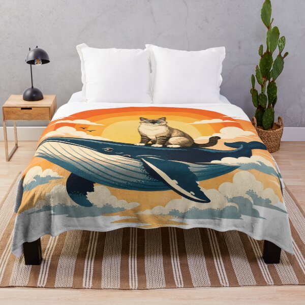 Item preview, Surreal Cat Riding Whale – Retro Sunset Aesthetic Art designed and sold by Luvahawb.