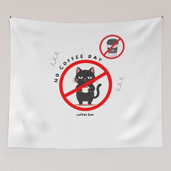 Item preview, No Coffee Day  Grumpy Black Cat Coffee Ban Illustration designed and sold by SushiShop1.