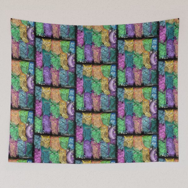 Item preview, Colorful Owl Doodle Pattern - Whimsical Psychedelic Birds designed and sold by TheArtOfTreble.