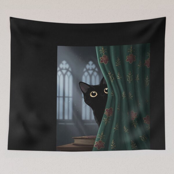 Item preview, Black cat peeking from behind a curtain designed and sold by didiersoyer.