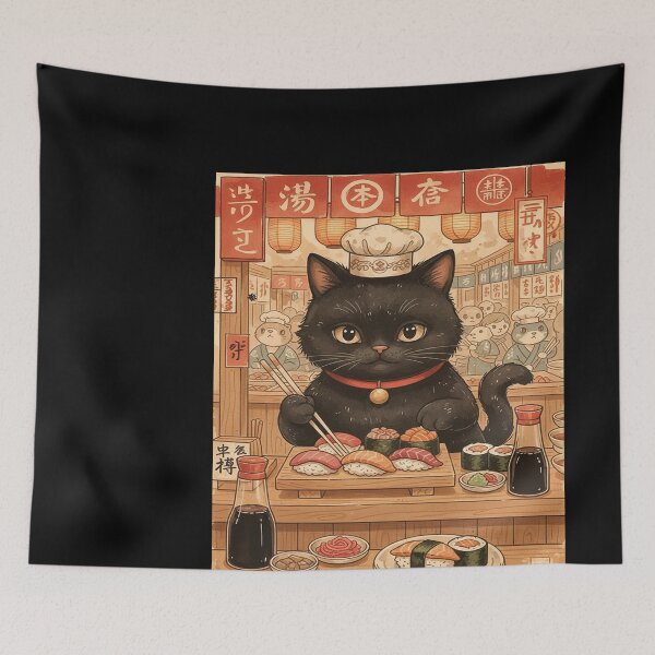 Item preview, Black Cat Chef Serving Sushi designed and sold by didiersoyer.