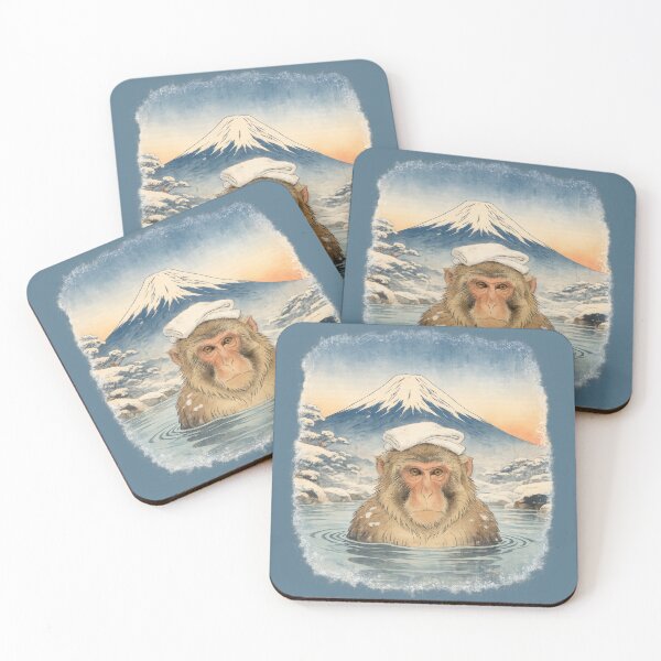 Item preview, Japanese Snow Monkey Onsen Portrait – Vintage Japan Winter Illustration designed and sold by TheTrendsDesk.