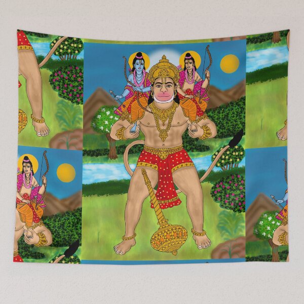 Item preview, Lord Hanuman Devotional Drawing – Hindu Spiritual Warrior Art designed and sold by Harshit_Digital_Arts.