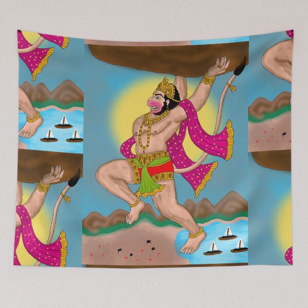 Item preview, Hanuman Divine Power Illustration – Sacred Hindu Art Design designed and sold by Harshit_Digital_Arts.