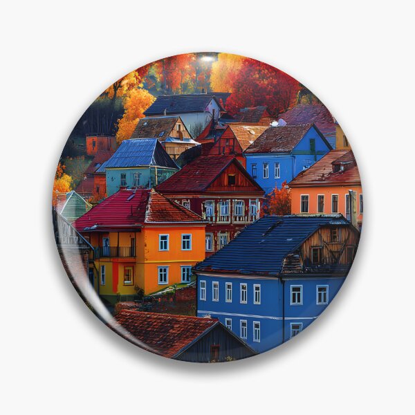 Item preview, Vibrant Autumn Village Surrounded by Colorful Trees designed and sold by Artessie.