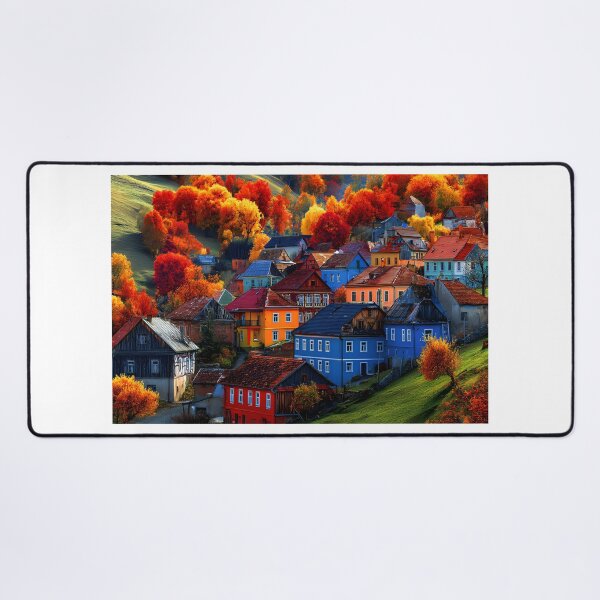 Item preview, Vibrant Autumn Village Surrounded by Colorful Trees designed and sold by Artessie.