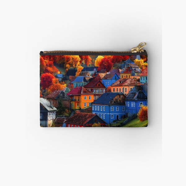 Item preview, Vibrant Autumn Village Surrounded by Colorful Trees designed and sold by Artessie.